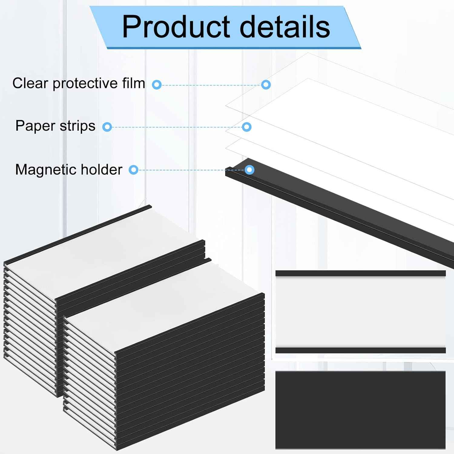 Fainne 30 Pcs C Channel Magnetic Label Holder 4 x 2 inches with White Card Inserts Clear Plastic Protectors Shelf Labels with Magnets Name Tags Magnetic Tool Labels for Metal Whiteboard Rack