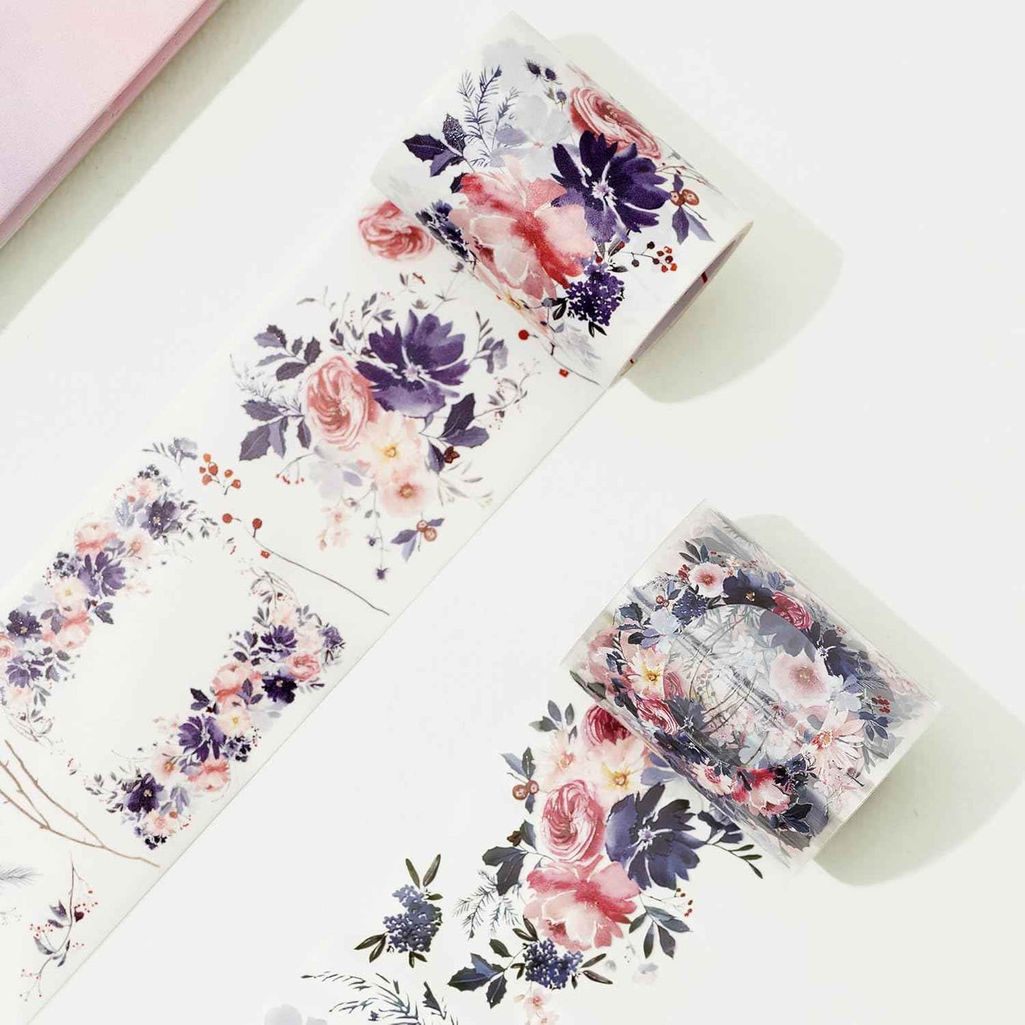 WT Pre-Cut Frosty Rose Wide Washi Tape, Single Roll, Original Designs, Floral Decorative Tape, 60mm Wide, Washi Tape for Journaling, Bujo Planner Supplies, DIY Paper Tapes