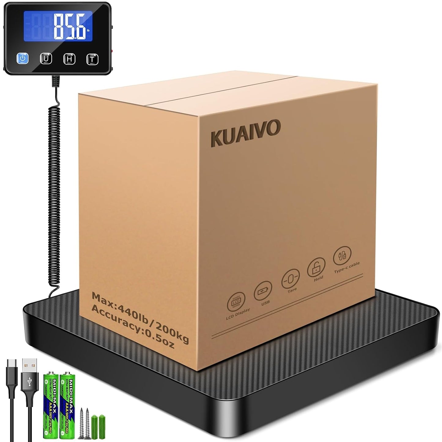 Shipping Scale, 440 lbs/0.35oz High Accurate Digital Postal Scale with Hold/Tare Function, Postage Scale for Packages, Luggage, Small Business, Home Use, Battery & Charging Cable Include - Lumora Desk