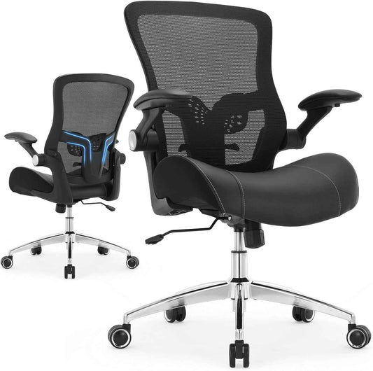 Big and Tall Office Chair 400lbs, Ergonomic Desk Chair with Wide 3D Modeling Foam Seat Cushion Heavy Duty Computer Chair with Adjustable Lumbar Support & Arms, Mesh Executive Chair for Home Office