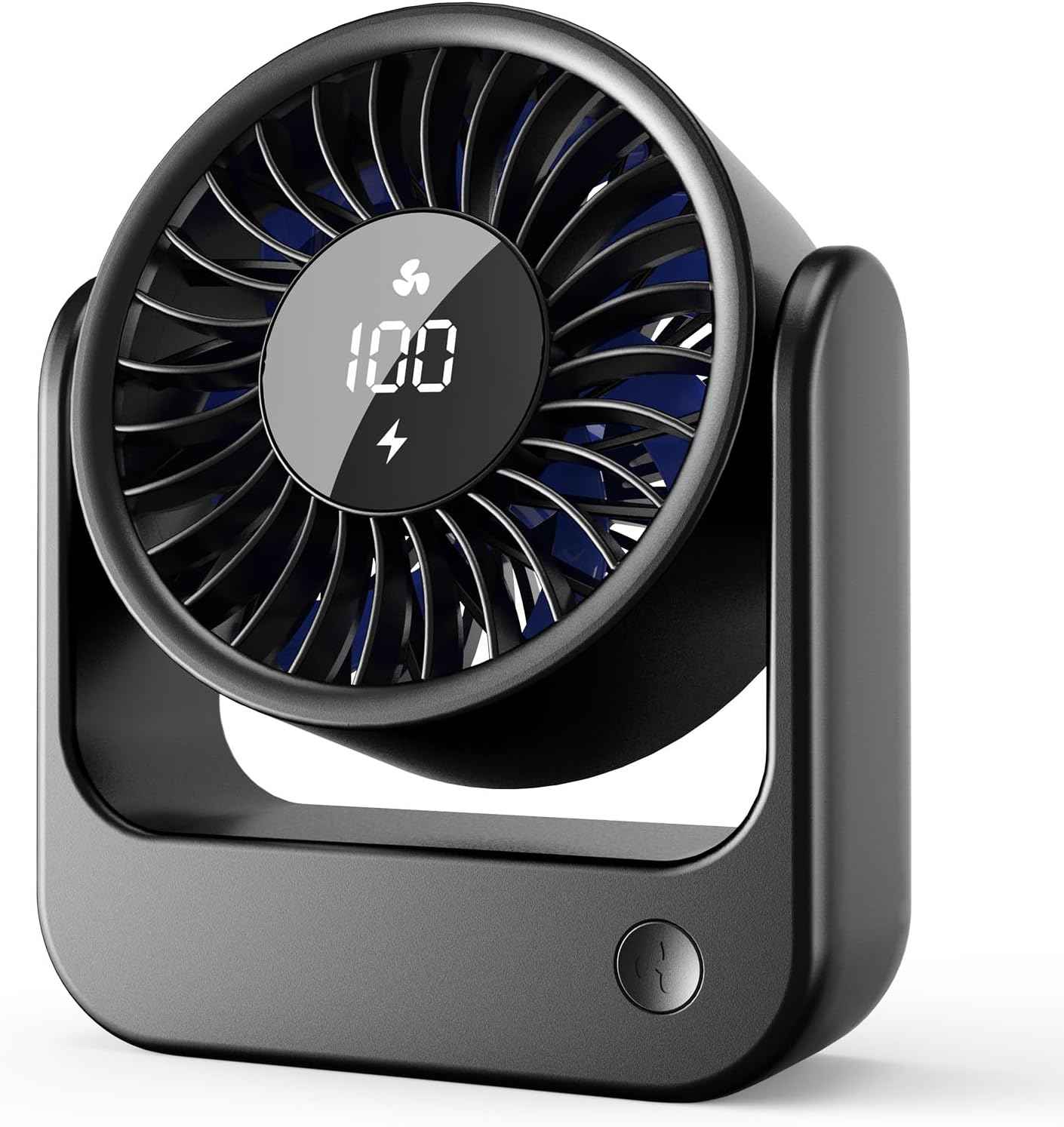Desk Fan, Small Quiet Table Fan, Digital Display, 360° Adjustable Tilt, 5 Speeds Powerful Wind, USB Rechargeable Battery Operated, Personal Portable Fans for Home Office Desktop Bedside Makeup, Black