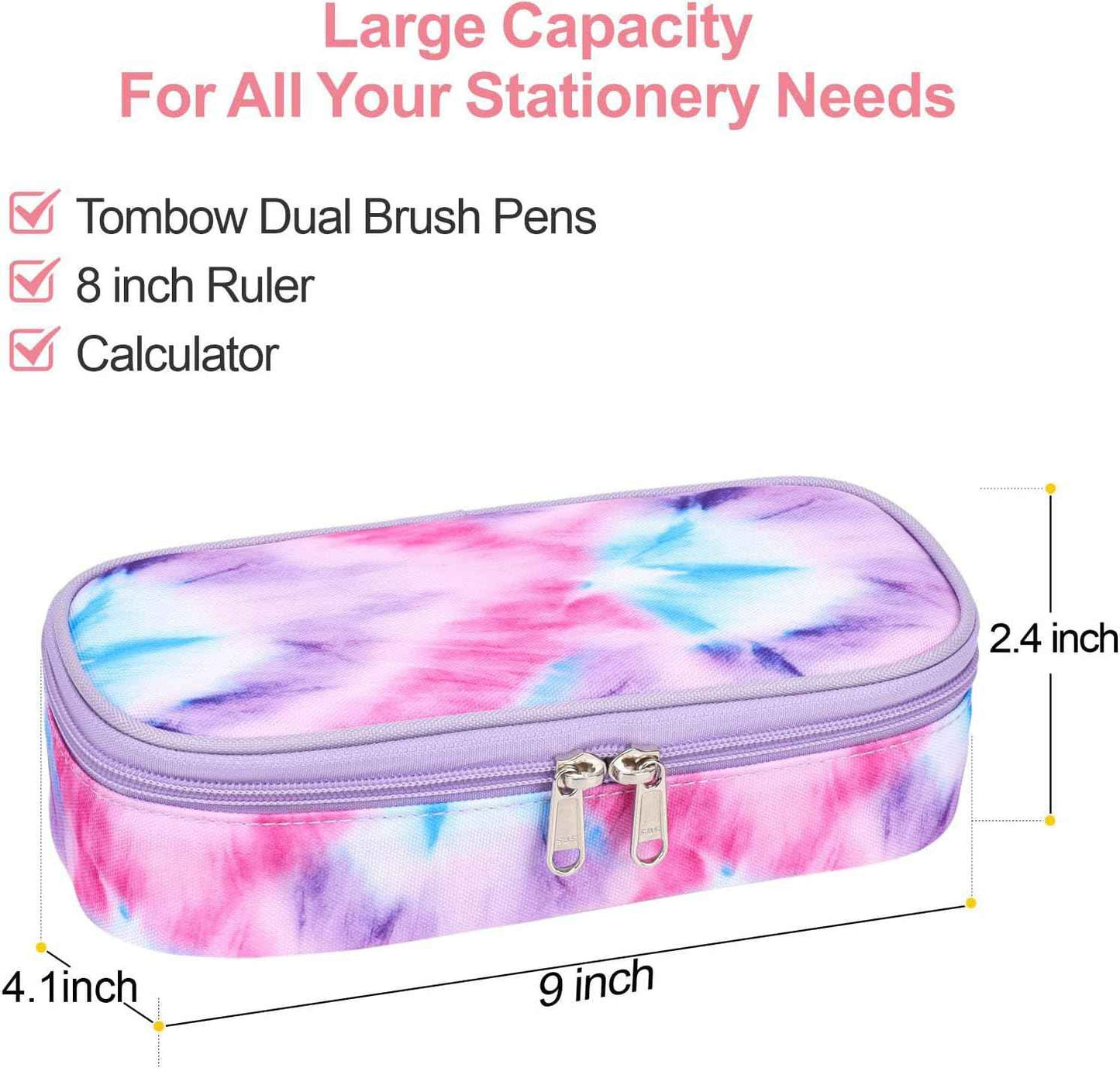 Bagseri Pencil Case for Girls - Large Capacity Pencil Case for Kids Pencil Pouch Pencil Box, Multifunction Pencil Bag with Compartments for Girls Kids Teen, Pen Case Only (Purple Pink Tie-dye)