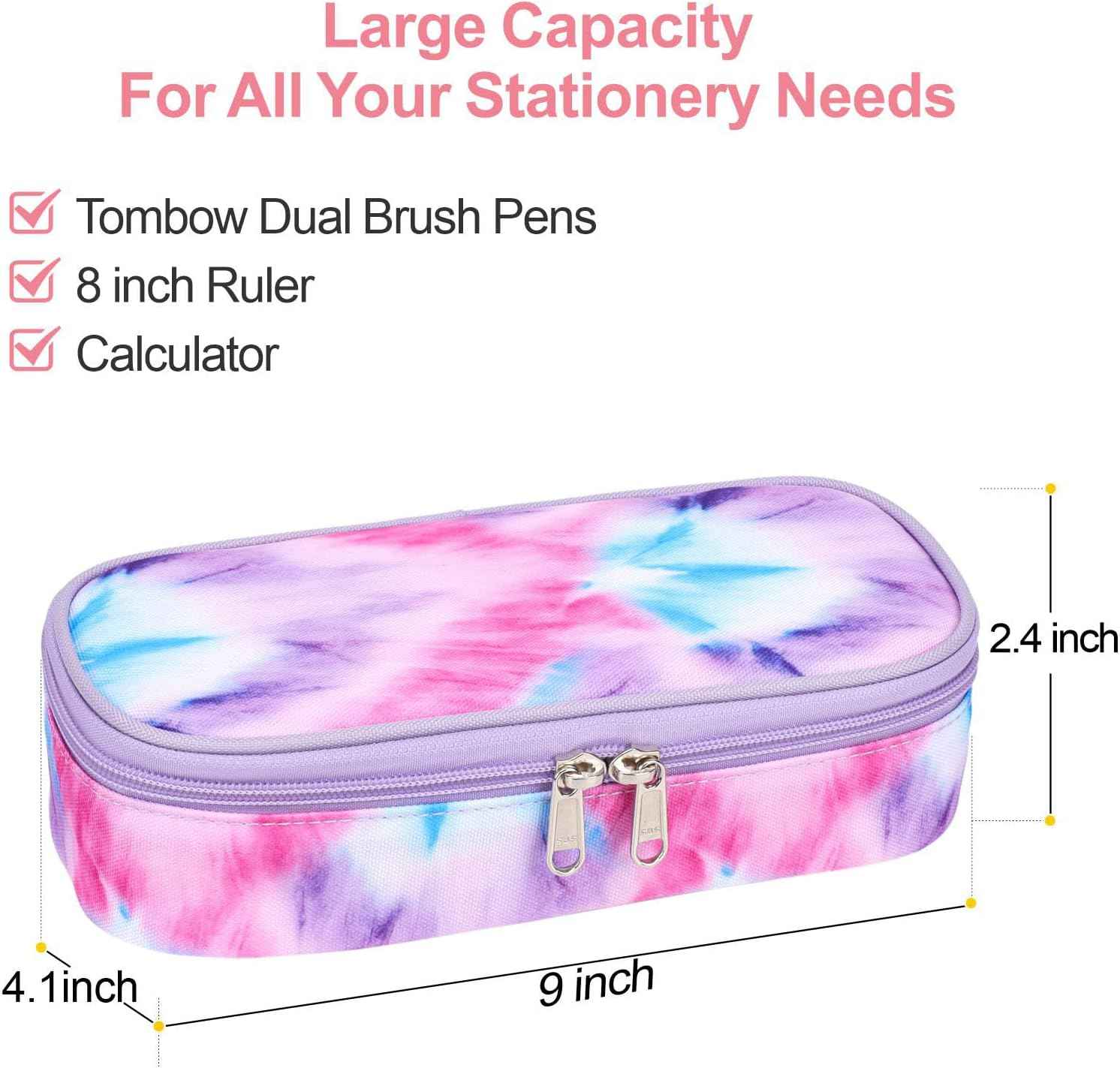 Bagseri Pencil Case for Girls - Large Capacity Pencil Case for Kids Pencil Pouch Pencil Box, Multifunction Pencil Bag with Compartments for Girls Kids Teen, Pen Case Only (Purple Pink Tie-dye)