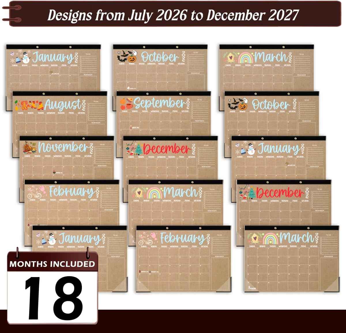 Large Doodle Teacher Desk Calendar 2026-2027 Teacher planner 18-Month 2026-2027 Holiday Monthly Desk Desktop Classroom Calendar 2026 Jan 2026-Jun 2027 with Holiday Planner Stickers