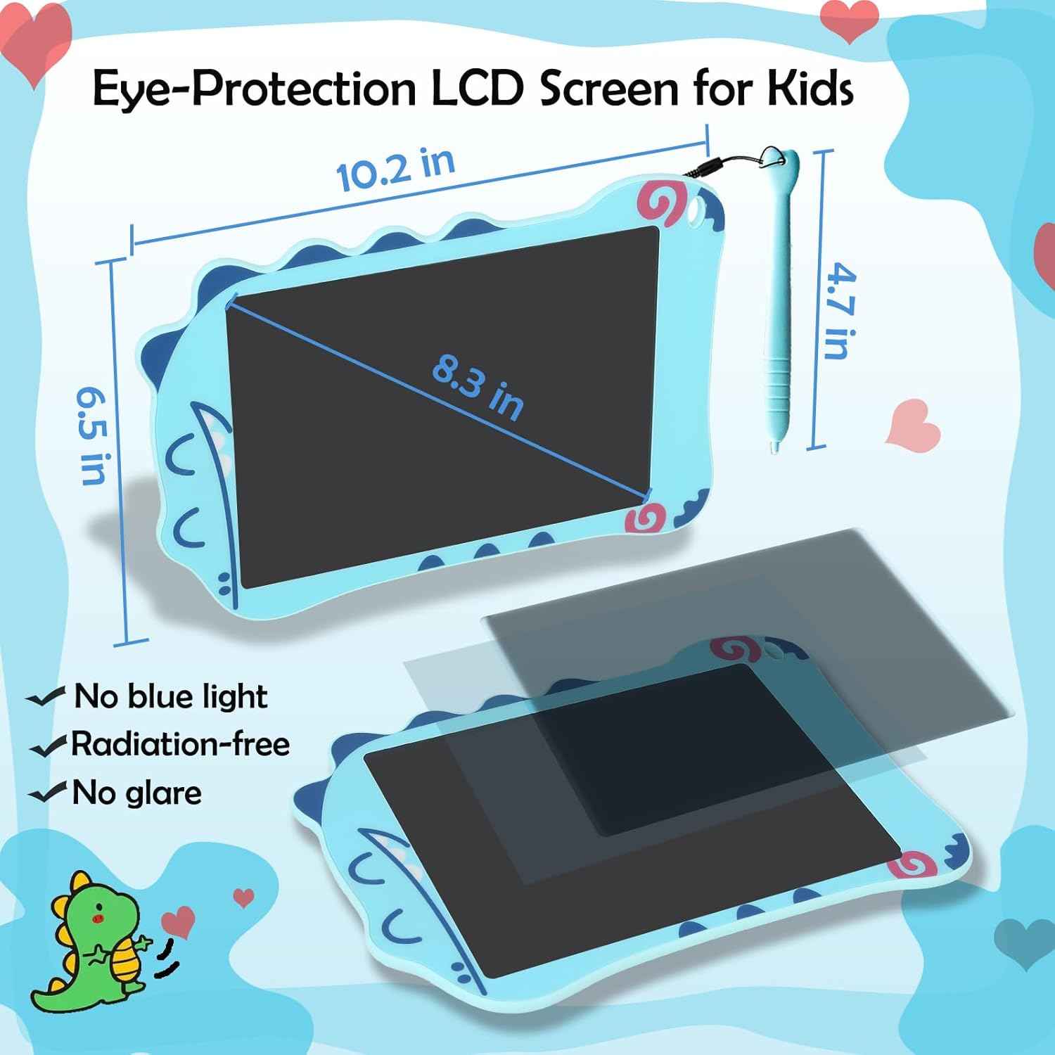 LCD Writing Tablet Dinosaur Toys for Boys Kids, Colorful Toddler Blue Toys Drawing Board, Educational Children Toy, Doodle Pad for 3 4 5 6 7 8 Year Old Boy Kid Birthday Party Gifts,8.5inch