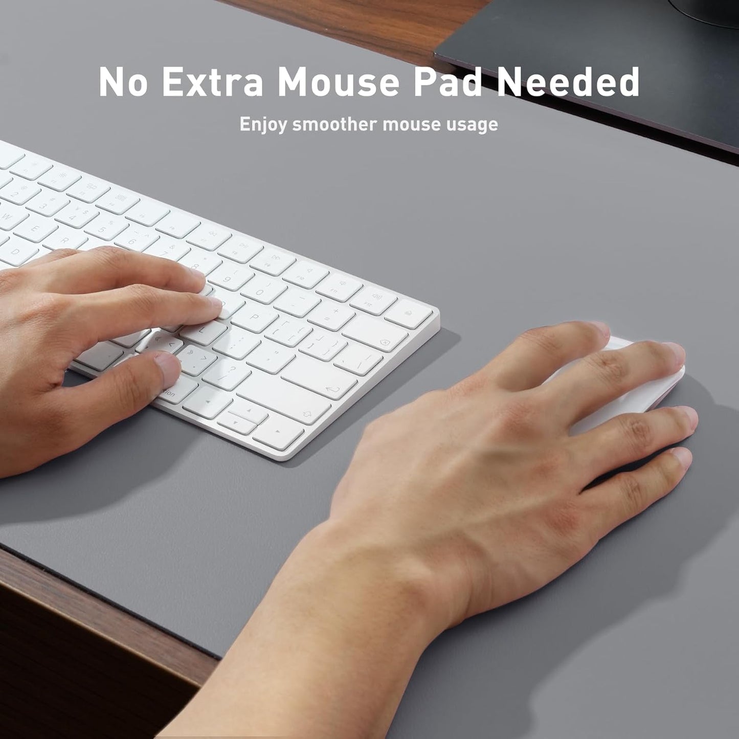 Aothia Leather Desk Pad Protector, Mouse Pad, Office Desk Mat, Non-Slip PU Leather Desk Blotter, Laptop Desk Pad, Waterproof Desk Writing Pad for Office and Home (48"x17", Light Grey)