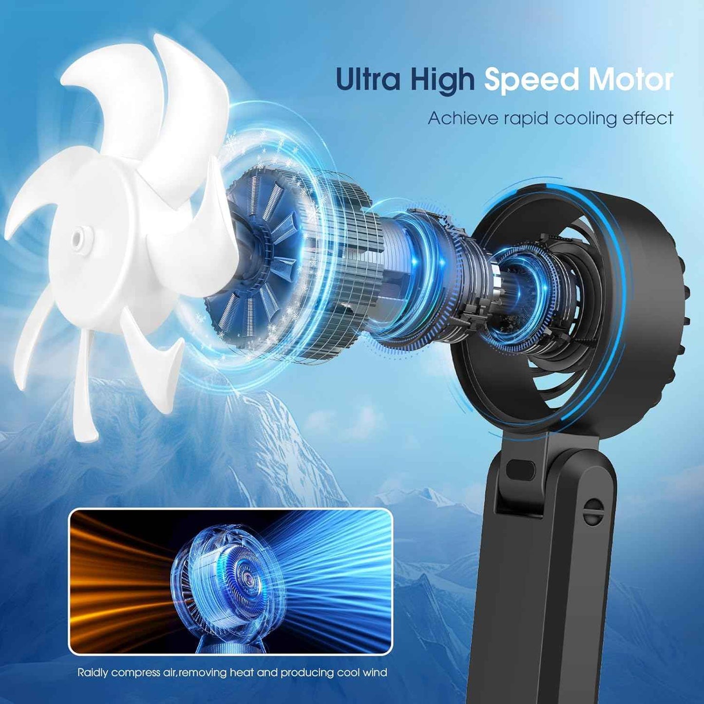 【5200mAh】Portable Handheld Fans for Travel, High-Speed Motor, Rechargeable Hand Held Fan, 5 Speed,180°Foldable, Small Personal Fan,4-IN-1 Hand/Desk/Waist/Neck Fans,Summer Beach Travel Essentials