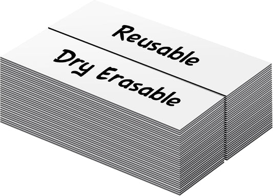 LLPT Dry Erase Magnetic Labels 1" x 3" 50 Packs Blank Writable Magnet Stickers Reusable for Refrigerator Shelf Whiteboard Toolbox Craft and Other Metallic Surfaces White (DML1030WT)