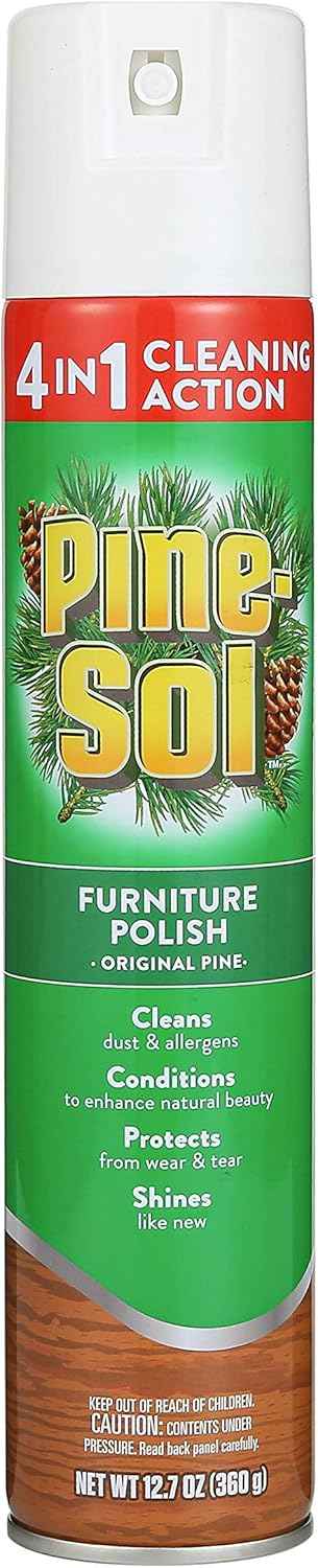 Pine-Sol Furniture, Polish 4in1 Cleaning Action Wood Polish Spray Wood Polish Spray for Your Cleans Conditions Protects and Shines Ounces Original Pine Scent, Yellow, Lemon, 12.7 Fl Oz