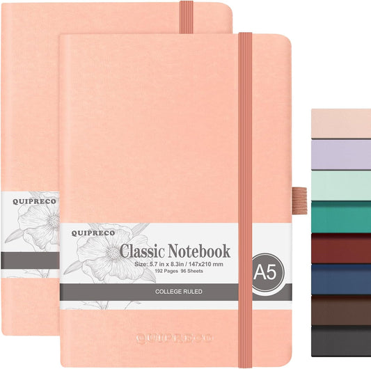 2Pack Lined Hardcover Journal Notebook, A5 192 Pages 100Gsm Thick Paper College Ruled for School,Note Taking,Work,Diary，5.7"*8.3",Blush