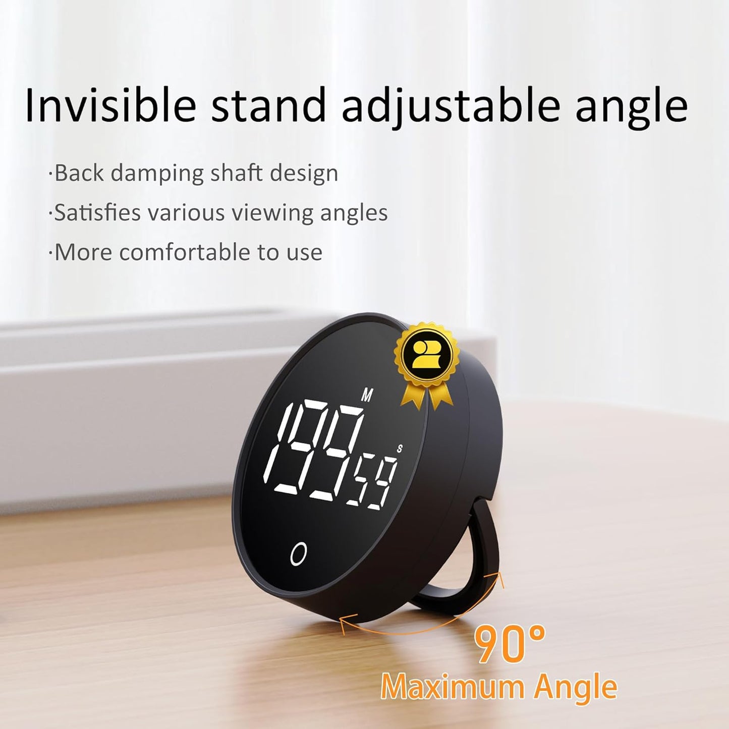 Digital Kitchen Timer, Rechargeable Magnetic Visual Timer with Large LED Display, Adjustable Volume for Classroom, Cooking, Fitness, Baking, Kids Learning & Teaching (1, Black)