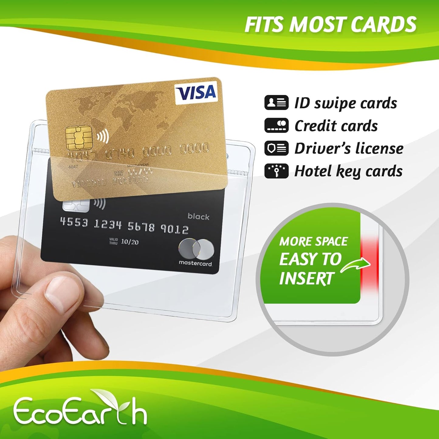 EcoEarth Horizontal Card Protector with Soft Edge (Large 4x3, 1000 Pack) Clear Plastic Pouch for ID Name Badge Holders, Conference Nametag Sleeves, No Zipper for Quick & Easy Loading of Card Inserts