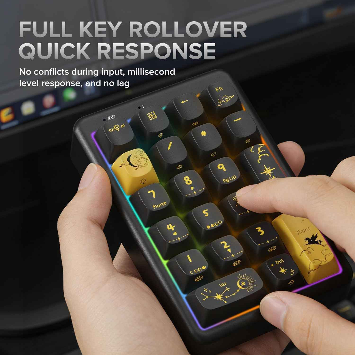 Wireless Number Pad, BT 5.0 Mechanical Number Keypad for Laptop, 21 Key Hot Swappable RGB Numeric Keypad, USB/2.4G Wireless Number Pad Keyboard, Rechargeable Cute Black Creamy Keyboard Number Pad