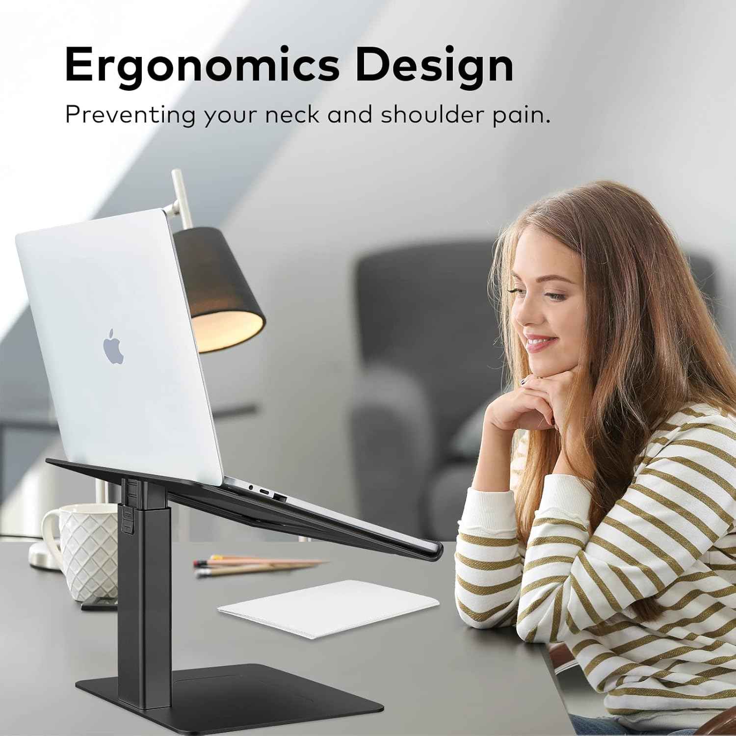 Laptop Stand for Desk, Ergonomic Aluminum Laptop Stand Adjustable Height from 7-15", Sitting and Standing Laptop Riser for 10-17" Notebook