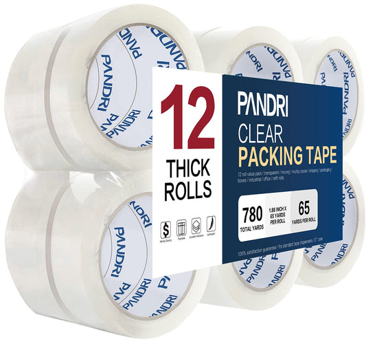 PANDRI Packing Tape, 12 Rolls Heavy Duty Clear Packaging Tape for Shipping Packaging Moving Sealing, 1.88 inches Wide, 65 Yards Per Roll, Total 780 Yards