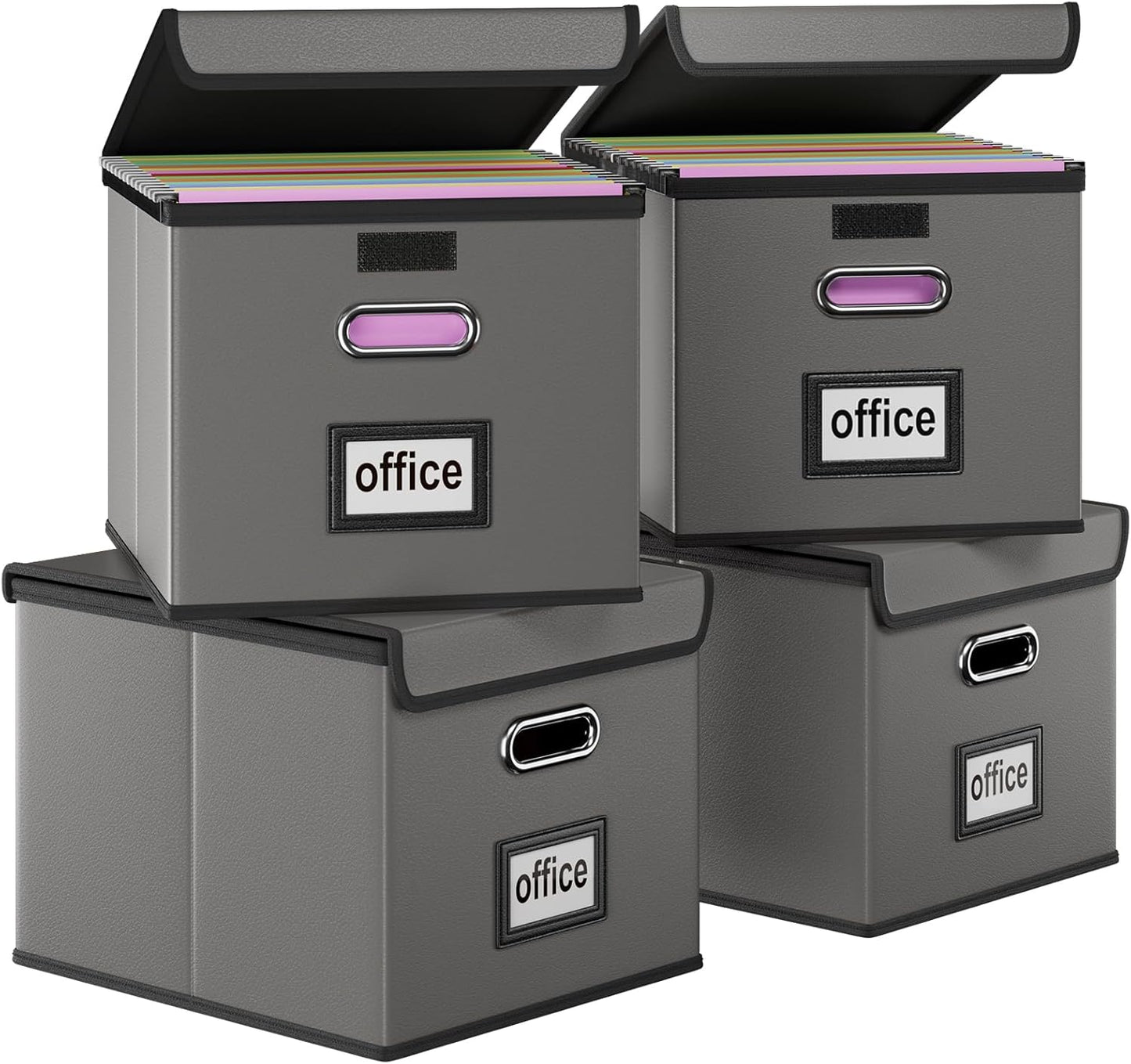 Huolewa Portable Leather File Organizer Boxes with Lids, Office Document Boxes Organizer, Filing Boxes, Decorative Small File Boxes for Hanging Files with Plastic Slide for Office/Decor/Home