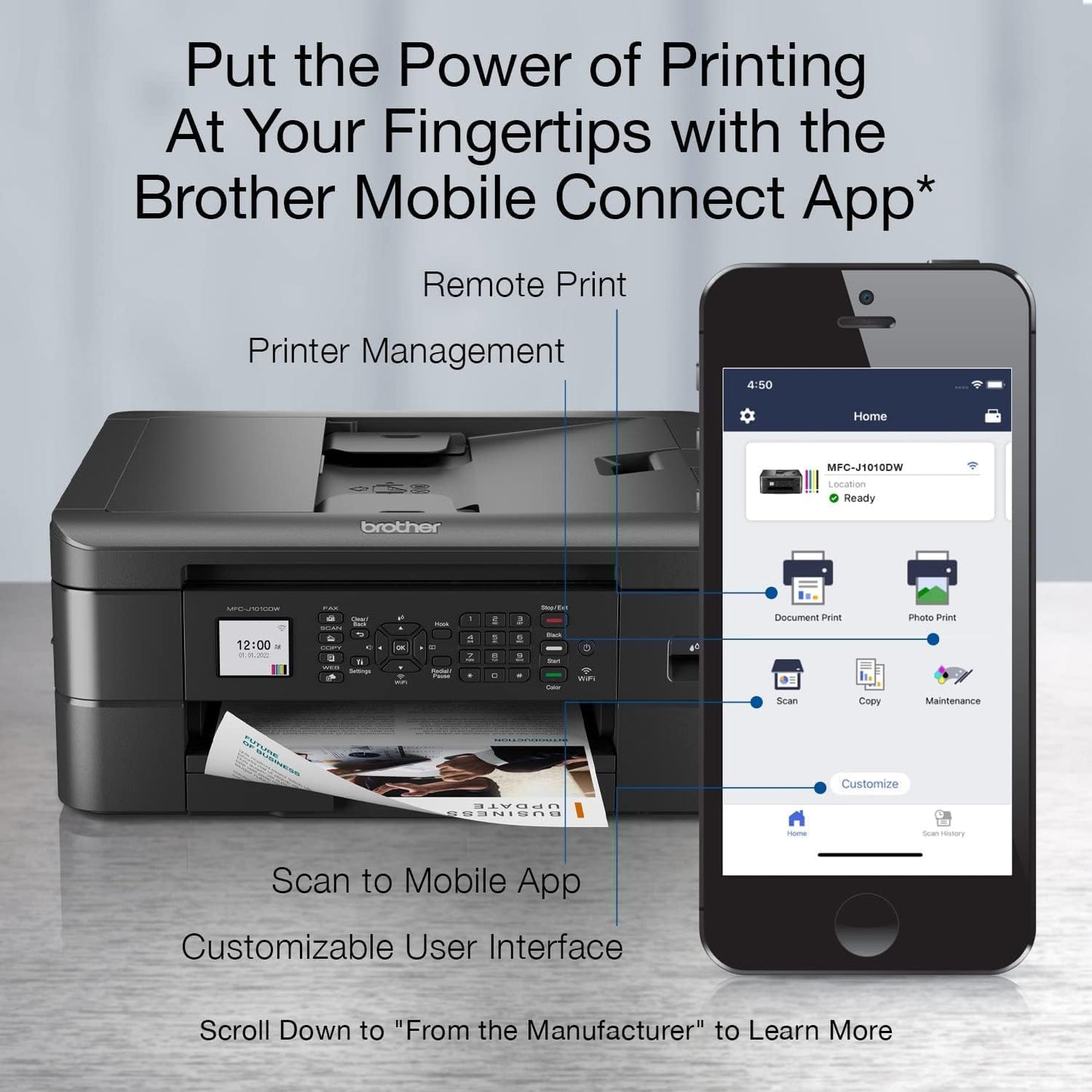 Brother MFC-J1010DW Wireless Color Inkjet All-in-One Printer with Mobile Device and Duplex Printing, Refresh Subscription and Amazon Dash Replenishment Ready (Renewed Premium) - Lumora Desk