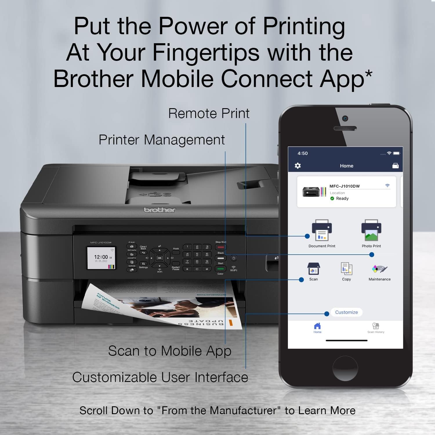 Brother MFC-J1010DW Wireless Color Inkjet All-in-One Printer with Mobile Device and Duplex Printing, Refresh Subscription and Amazon Dash Replenishment Ready (Renewed Premium) - Lumora Desk