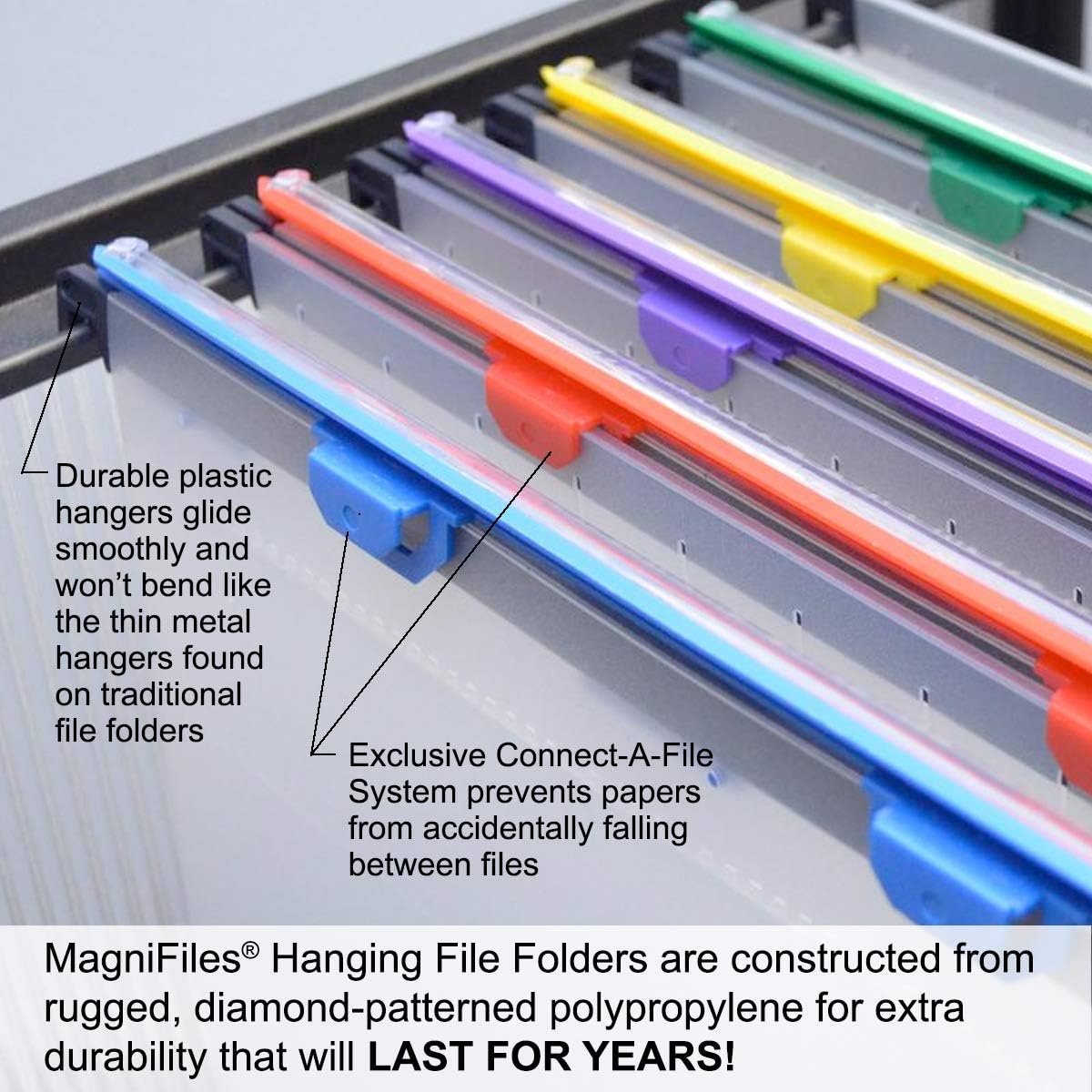 Ultimate Office MagniFile Hanging File Folders V- Bottom Letter Size with 11 inch Magnified Indexes That Double The Size of Your File Titles to Find Files Fast. (Set of 5 Frost)