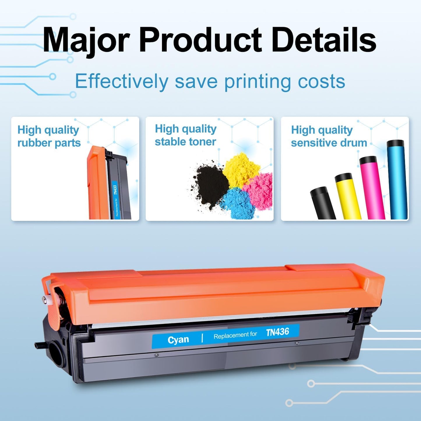 Compatible TN436 Toner Cartridge Set 6500 High Yield with Chip Replacement for Brother TN436 TN 436 TN433 TN431 Printer (4Pack,BK/C/Y/M)