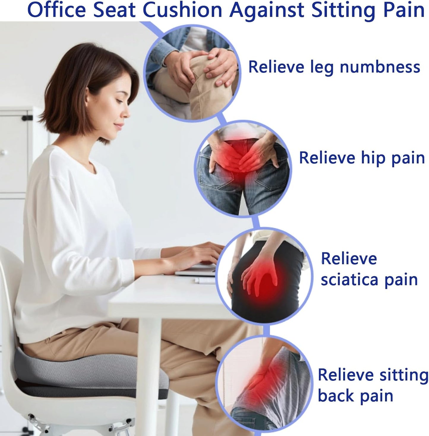 Seat Cushions for Office Chairs Wheelchair Cushion for Long Sitting Back Pain，Memory Foam Seat Car Computer Desk Chair Cushion，Coccyx Cushion for Tailbone Pain Relief Cushion Office Chair Black