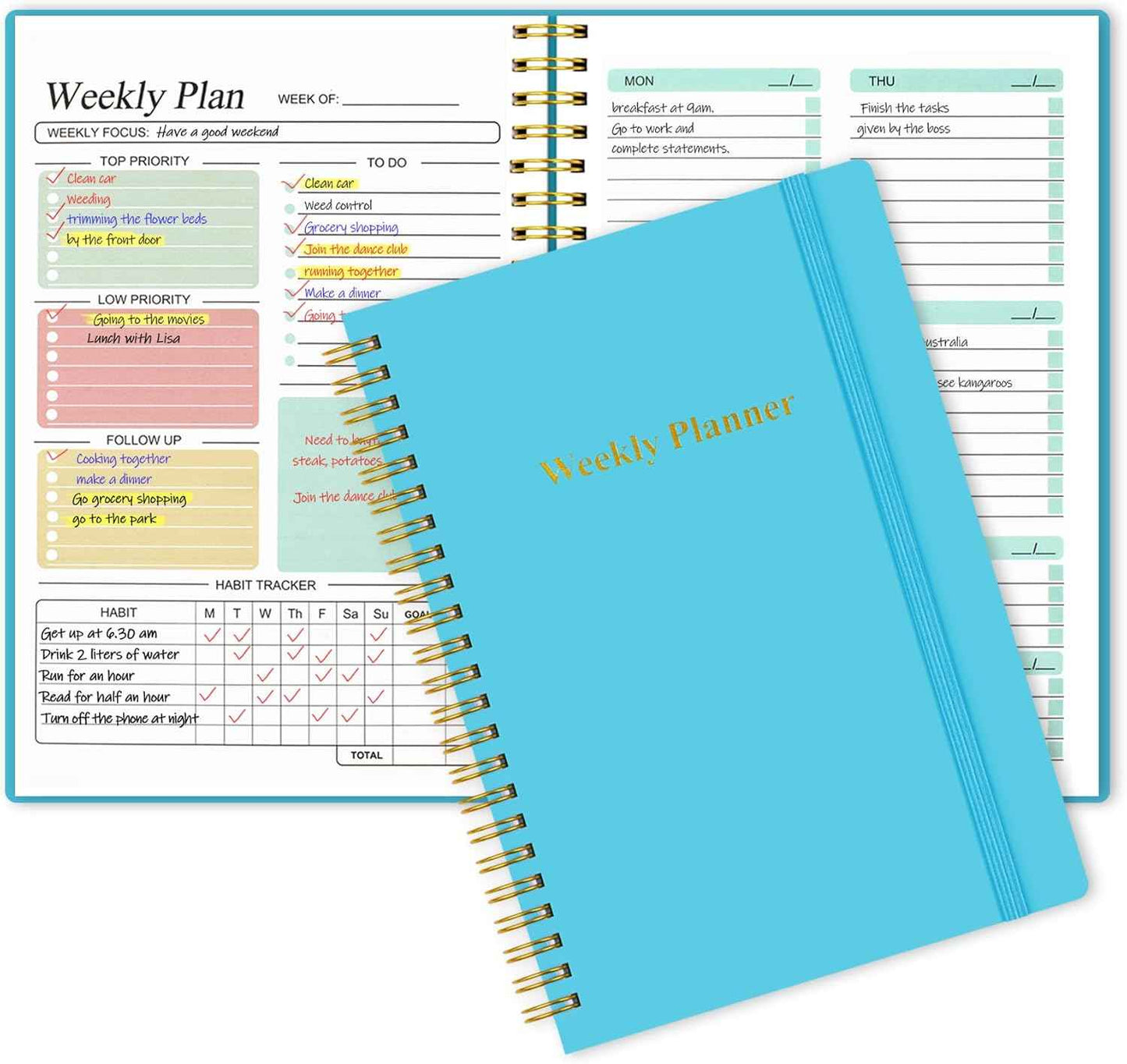 Utron A5 Weekly Planner - Undated Daily To Do List Planner, Weekly Goals Notebook for Office/Business and Students