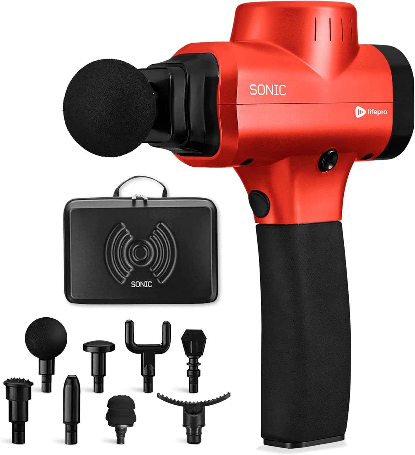 LifePro Massage Gun & Massage Gun Holder (Sold Separately) - Percussion Muscle Massager for Athletes with 8 Heads and 5 Speed Settings - Deep Tissue Back Muscle Massager Extender for Recovery