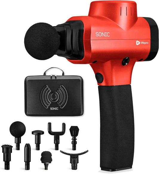 LifePro Massage Gun & Massage Gun Holder (Sold Separately) - Percussion Muscle Massager for Athletes with 8 Heads and 5 Speed Settings - Deep Tissue Back Muscle Massager Extender for Recovery