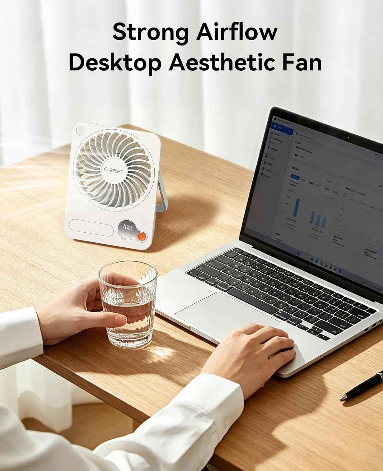ORICO Portable Desk Fan, Ultra-thin Rechargeable Mini Cooling Fan with 180° Tilt Folding & Small Powerful 3 Speeds Personal Fan with Digital Display for Bedroom Office Camping Travel Beach-DoFAN White