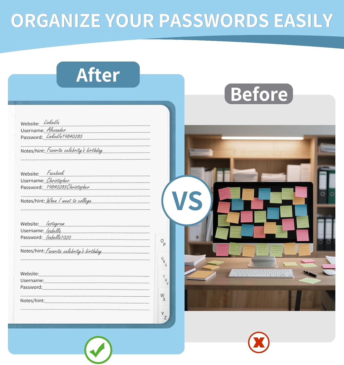 Password Book with Alphabetical Tabs, 5.4"x7.8"Password Keeper Book, 160 Pages/100GSM Hardcover Notebook, Password Organizer for Internet Website Address Login