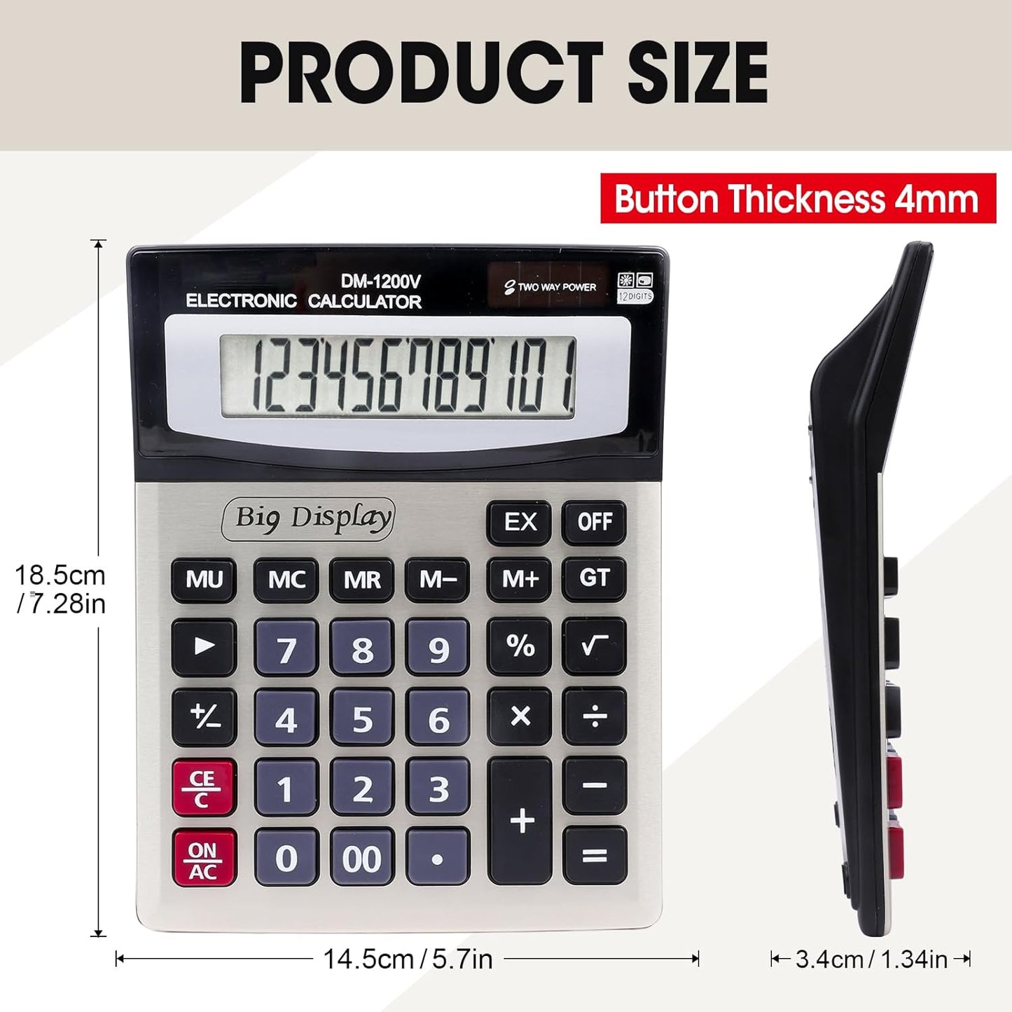 2 Pack Calculator, Calculators Desktop 12 Digit Extra Large LCD Display with Sensitive Butto, Solar and Battery Dual Power, Desk Calculator for Office, School, Home