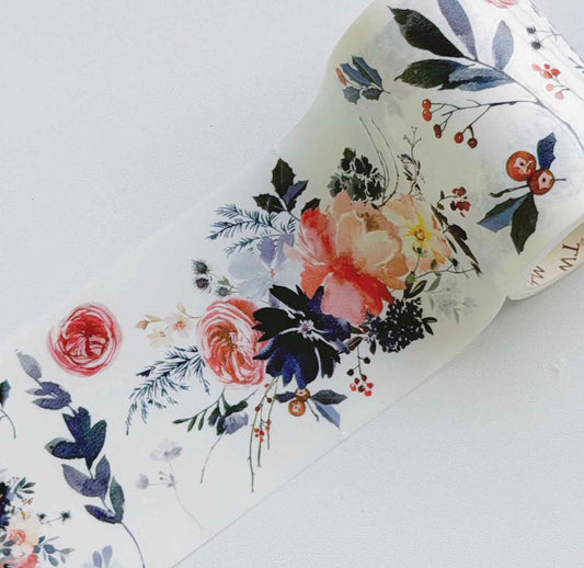 WT Pre-Cut Frosty Rose Wide Washi Tape, Single Roll, Original Designs, Floral Decorative Tape, 60mm Wide, Washi Tape for Journaling, Bujo Planner Supplies, DIY Paper Tapes