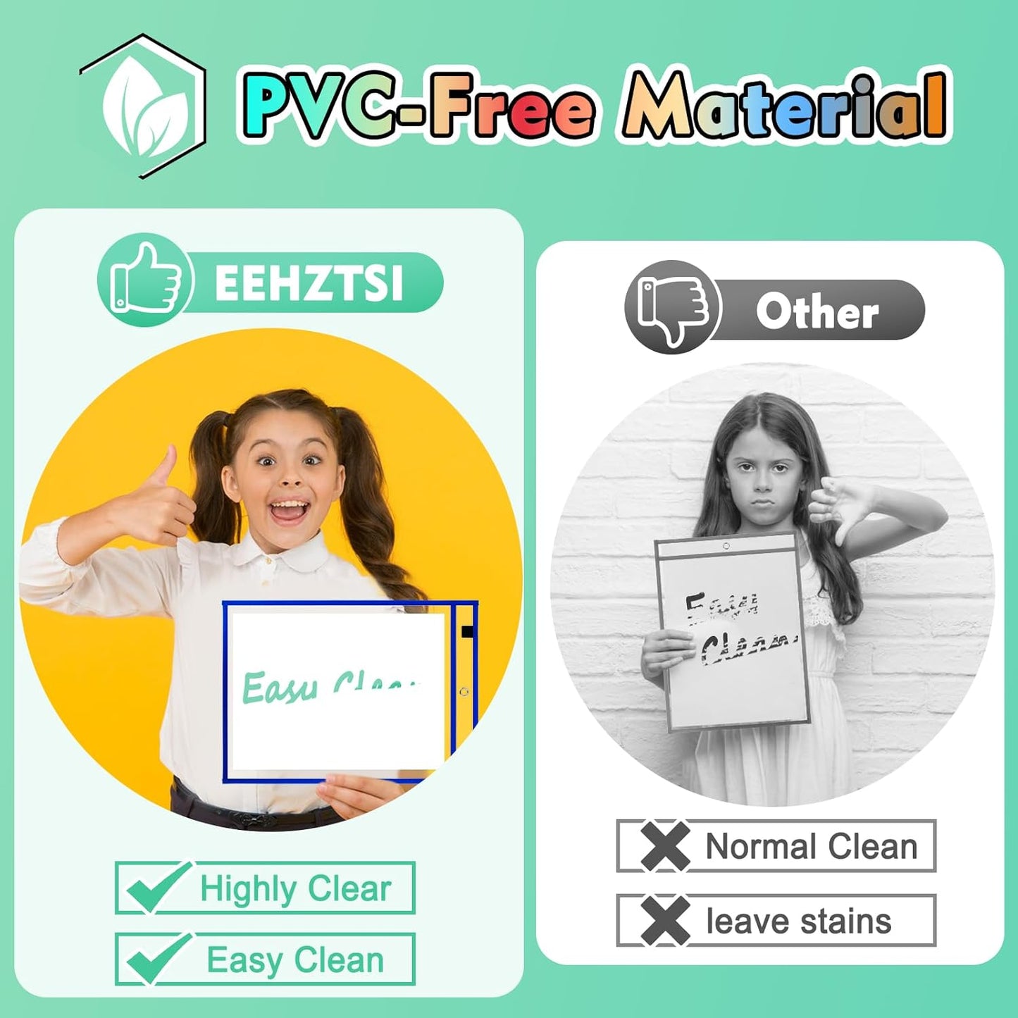 50-Pack Modern Multi-colored Letter Size Dry Erase Pocket Sleeves, 10x14 Ticket Holders