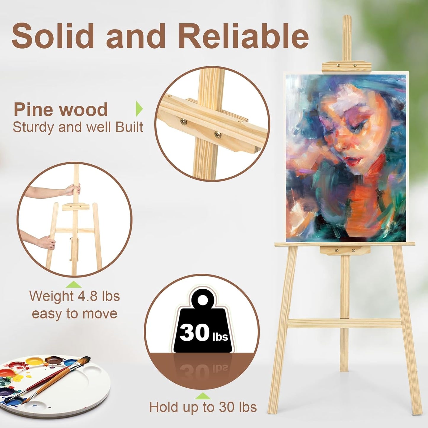 1Pcs Wooden Easel for Painting-Adjustable Easel Stand for Painting and Canvas, Holds Up to 42", Lightweight Pine Art Easel Stand, Large Easel for Painting for Beginners, and Artists