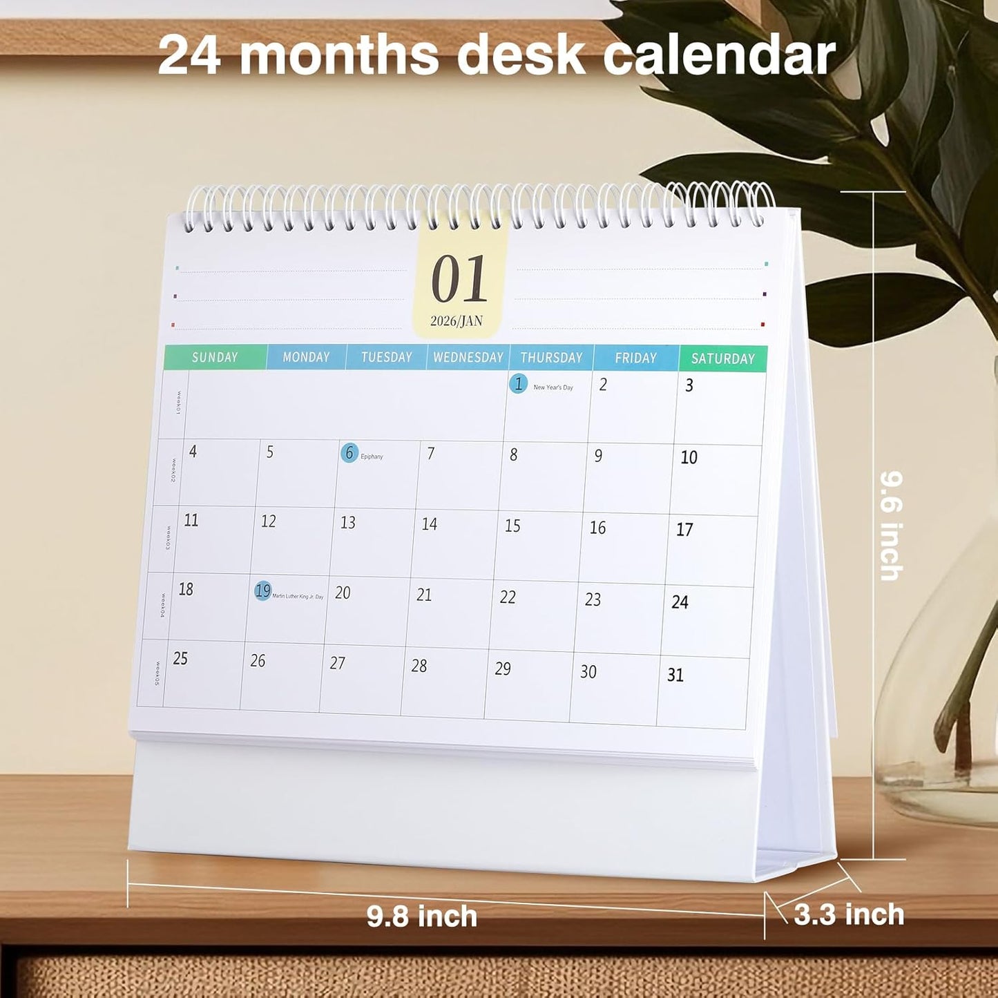 Desk Calendar 2026-2027, 2 Years Calendar Runs from Jan. 2026 until Dec 2027, Table Monthly Planner with Stickers for Home,Office,School Organization(L-White,9.8" x 9.6")