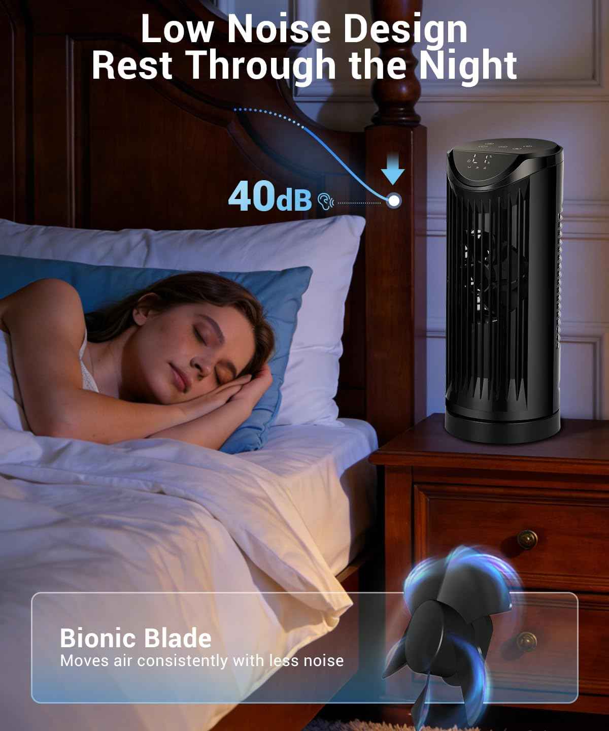 Personal Tower Fan for Bedroom with Remote, Portable Desk Table Fan，4 Speeds Cooling Standing Fan with 12H Timer, 60° & 110° Oscillating Floor Tower Fans That Blows Cold Air for Bedroom Office,Black