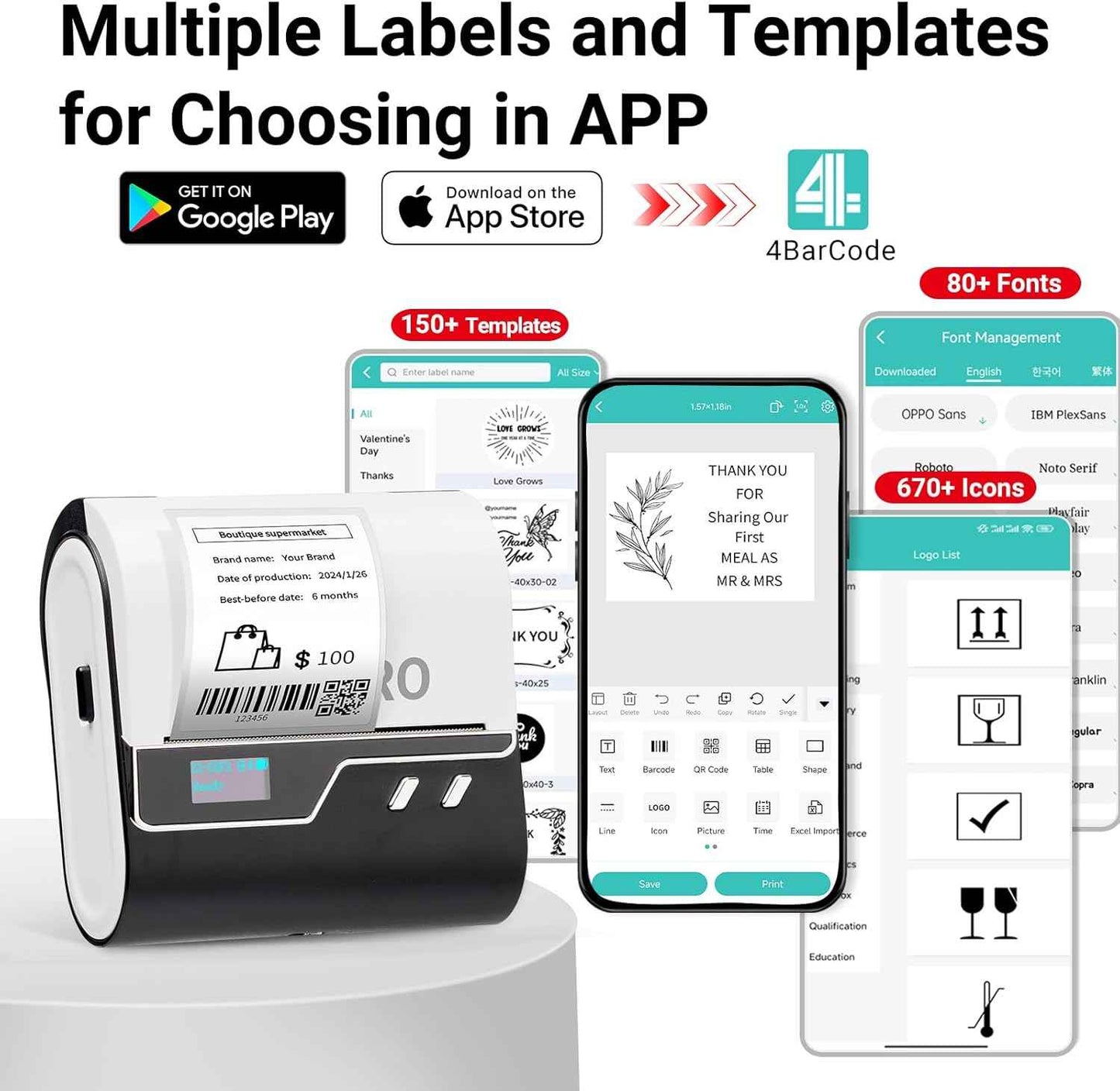 ORGBRO Z3 Label Maker Machine with Tape, 2-3 Inch Bluetooth Thermal Label Printer, Portable Sticker Printer for Small Business Office Home Organization Barcode Address, Compatible with Phones & PC
