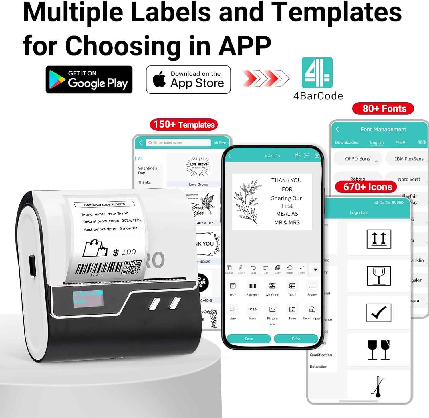 ORGBRO Z3 Label Maker Machine with Tape, 2-3 Inch Bluetooth Thermal Label Printer, Portable Sticker Printer for Small Business Office Home Organization Barcode Address, Compatible with Phones & PC