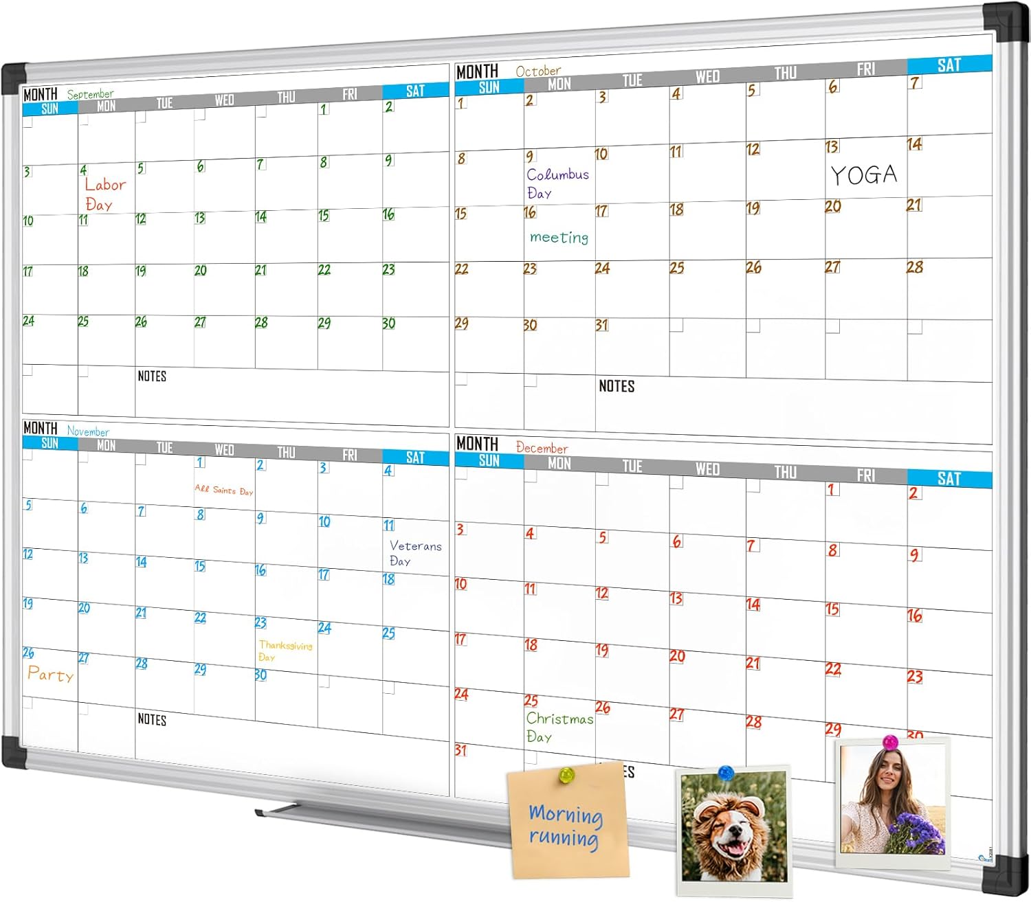 XBoard Magnetic Calendar Whiteboard 36" x 24", 4 Months Calendar Dry Erase Board, Silver Aluminium Framed White Board Planner for Home School Office Organization - Lumora Desk