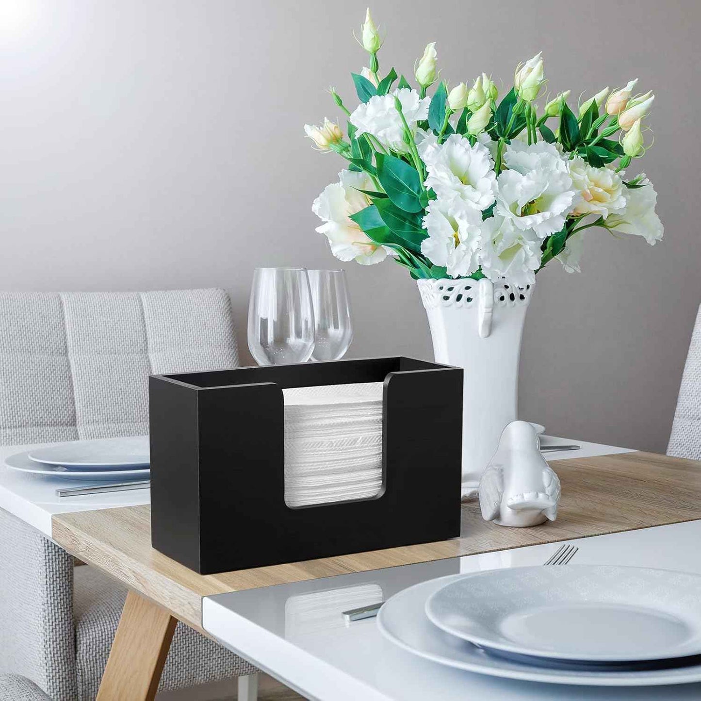 Paper Towel Dispenser Countertop, Wooden Bathroom Paper Towel Holder, Black Napkin Holder for Kitchen, Countertop Multifold C-Fold, Z-Fold, Trifold Paper Hand Towel Dispenser for Bathroom Toilet