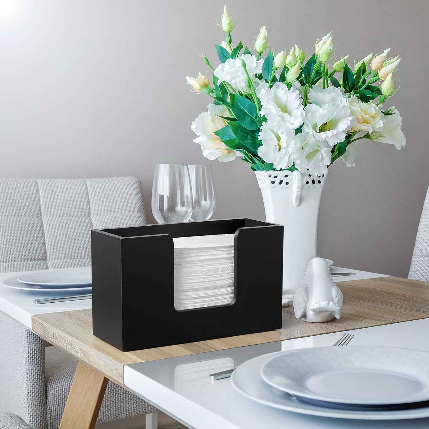 Paper Towel Dispenser Countertop, Wooden Bathroom Paper Towel Holder, Black Napkin Holder for Kitchen, Countertop Multifold C-Fold, Z-Fold, Trifold Paper Hand Towel Dispenser for Bathroom Toilet