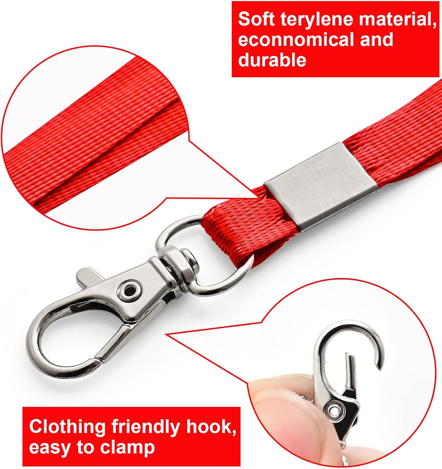 100 Pack Lanyards for ID Badges with Clear Name Tags, Reusable Lanyards Horizontal ID Card Badge Holders Plastic Name Badges for Men Women Kids Business School and Office Supplies (Red)