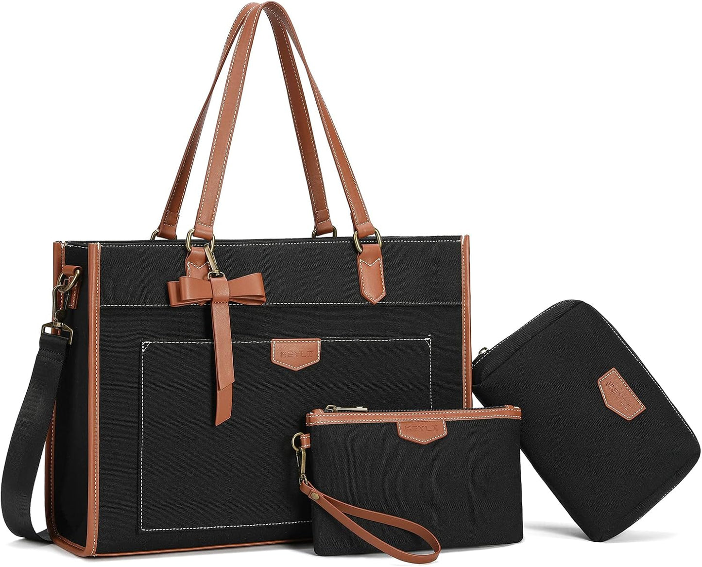 Keyli 3pcs Laptop Bag for Women,15.6 Inch Canvas Tote Bag Work Bags Large Business Computer Briefcase Shoulder Handbag Purse