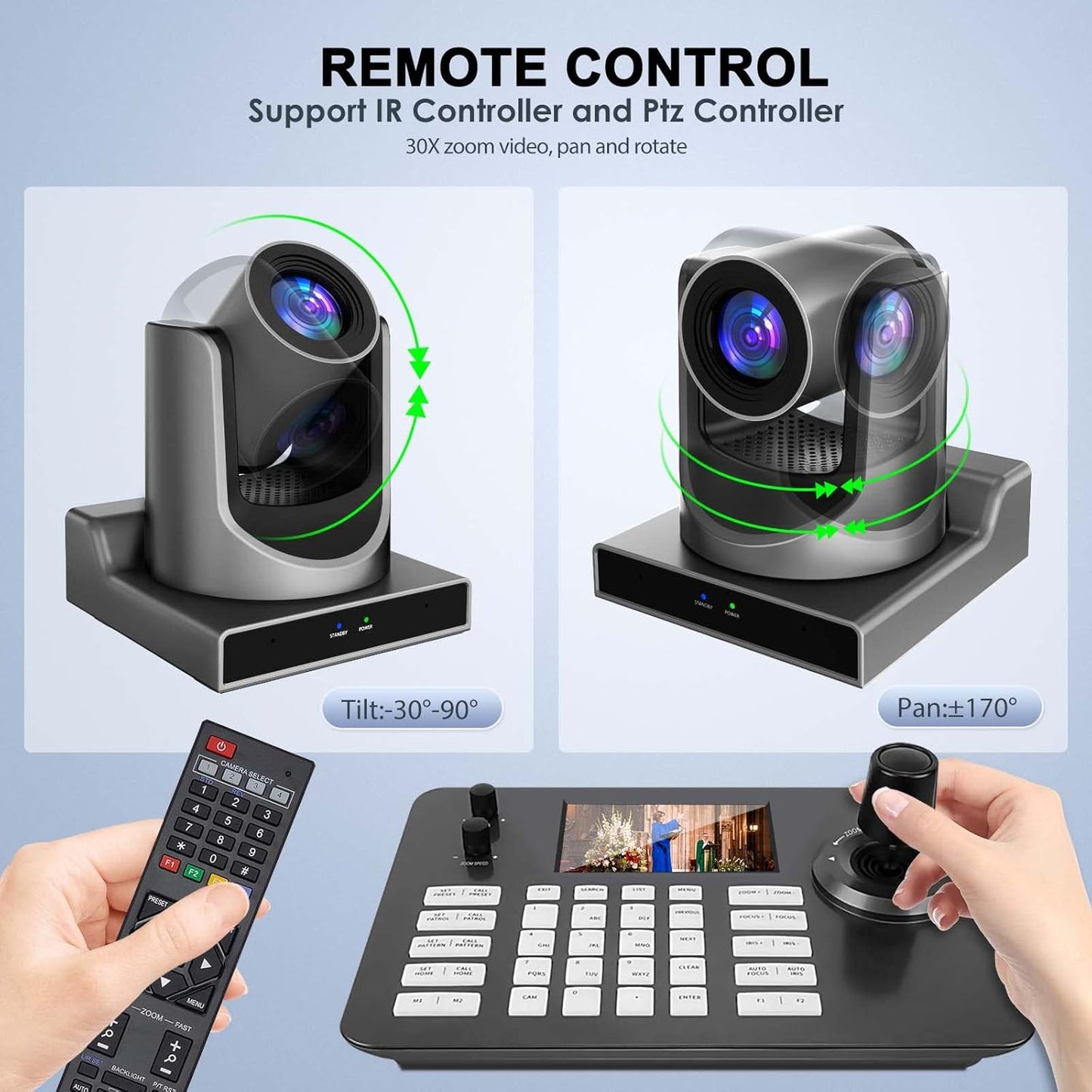 PTZ Camera, NDI Camera Support 30X Optical Zoom Video/POE/Network IP Live Streaming, Simultaneous 3G-SDI and USB Video Output for Conferences, Church, Teaching