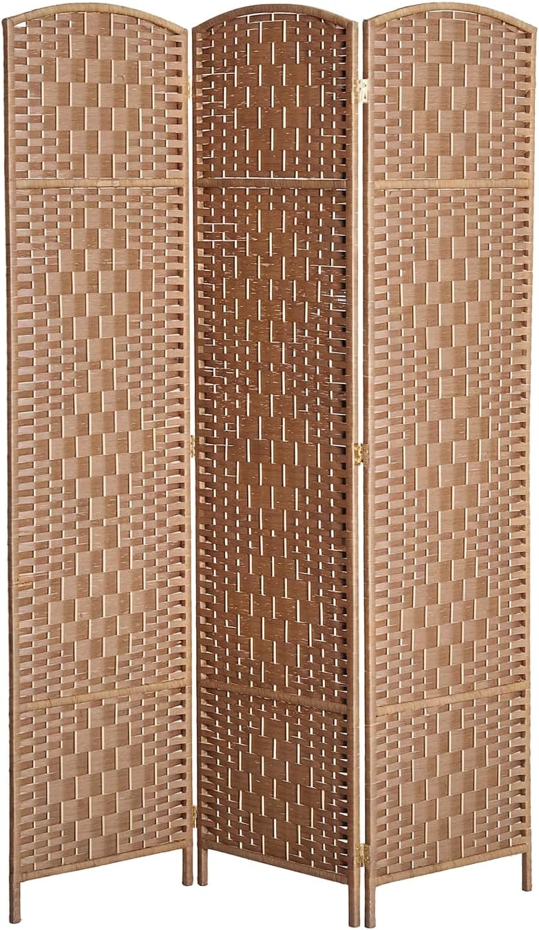 HOMCOM Room Divider, 3 Panel Folding Privacy Screen, 6FT Tall Portable Wicker Weave Partition Wall Divider for Bedroom, Home Office, Natural - Lumora Desk