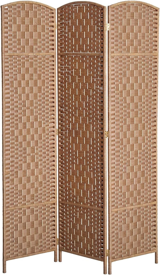 HOMCOM Room Divider, 3 Panel Folding Privacy Screen, 6FT Tall Portable Wicker Weave Partition Wall Divider for Bedroom, Home Office, Natural - Lumora Desk
