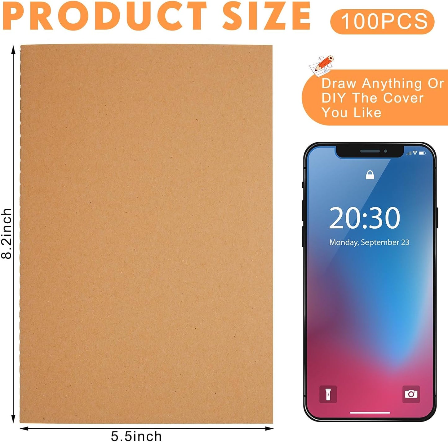 100 Pcs Kraft Notebook Journals 5.5 Inch x 8.3 Inch A5 Softcover Notebooks Bulk for Writing Sketch Office Notepad with 60 Pages 30 Sheets(Brown, Navy,Lined)