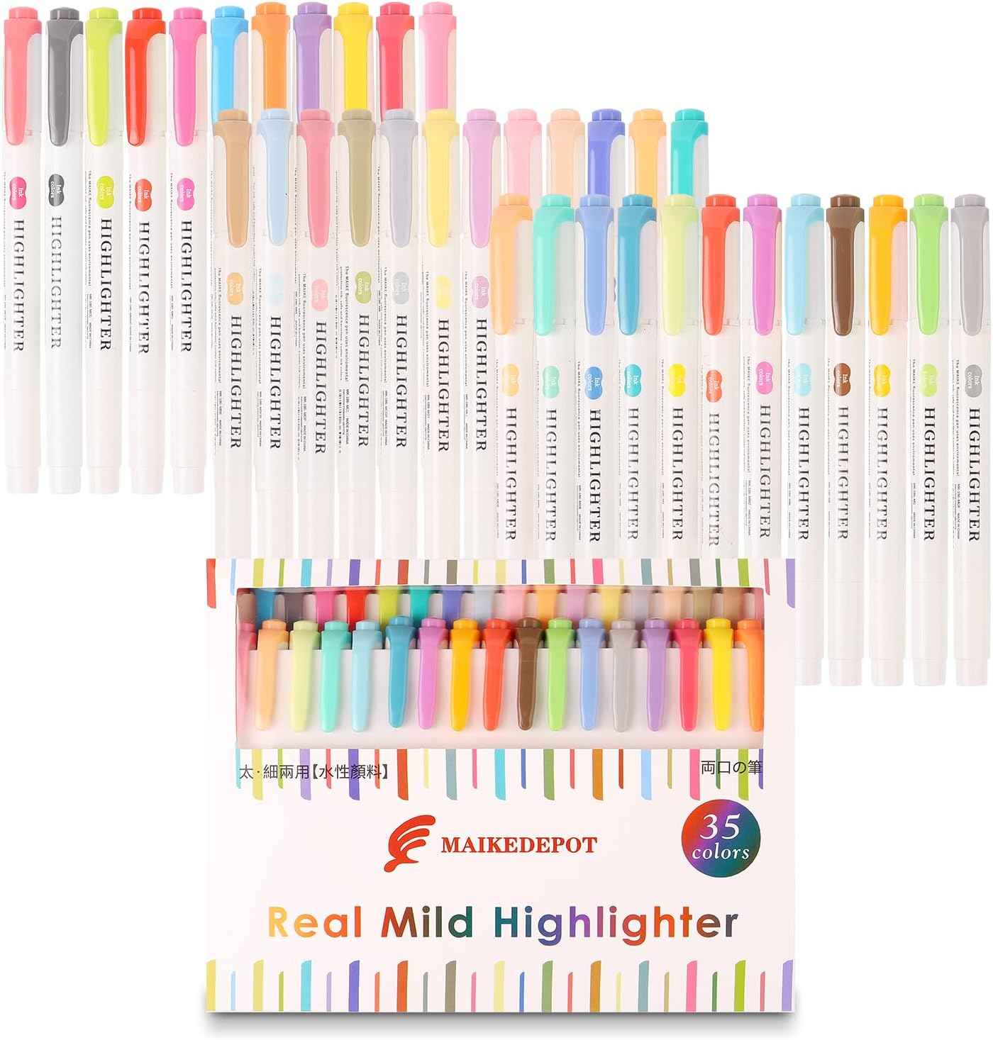 35 Pack Pastel Highlighters, Dual Tip Mild Color Highlighters Assorted Colors, No Bleed Chisel & Fine Tip Highlighter Markers for Bible Journaling, Notes Taking, School Office Supplies