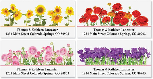 Colorful Images Floral Seasonal Bouquet Return Address Mailing Labels, Personalize with Name & Address, Set of 144 Self Adhesive, Easy Peel Flat Label Sheets, Large, 8 Designs - Lumora Desk