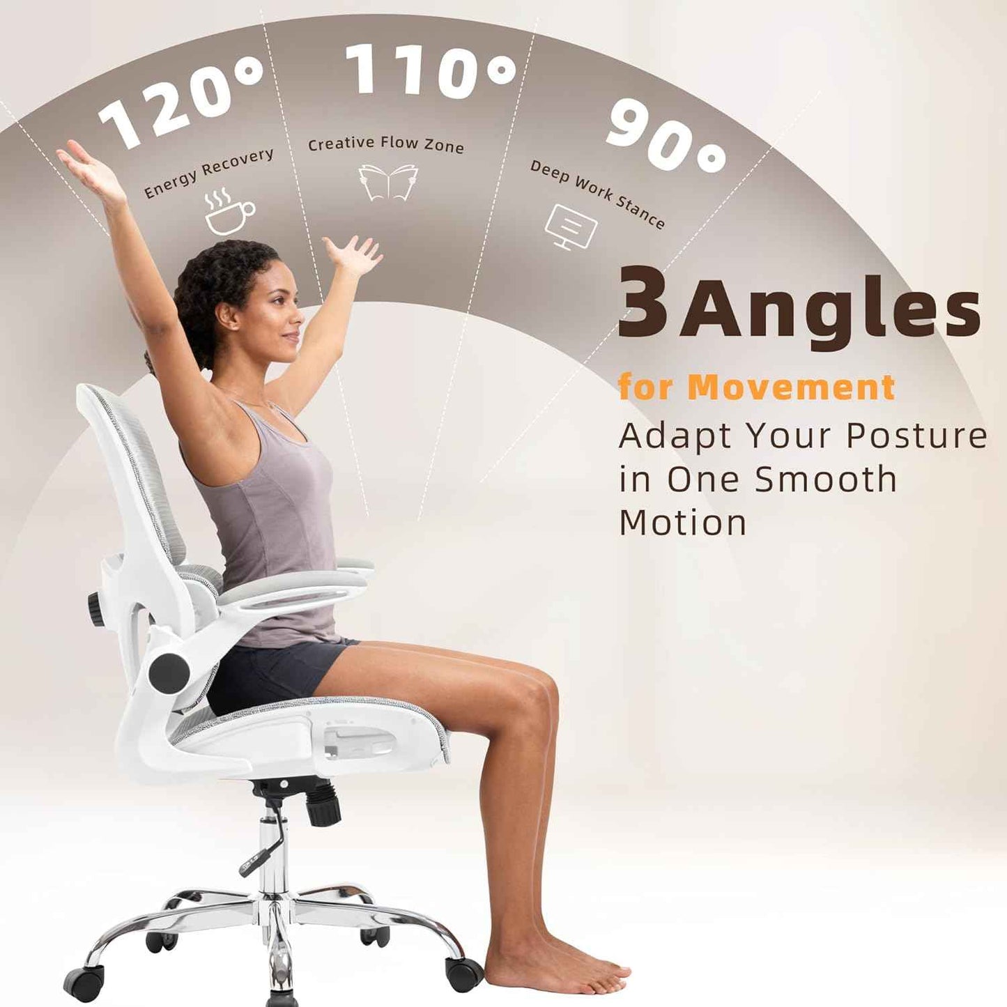 Office Chair, Ergonomic Desk Chair with Adjustable High Back 2D Lumbar Support Flip-up Armrests, Executive Breathable Mesh Comfy Swivel Rolling Computer Task Chair for Home Office Study Work Gaming